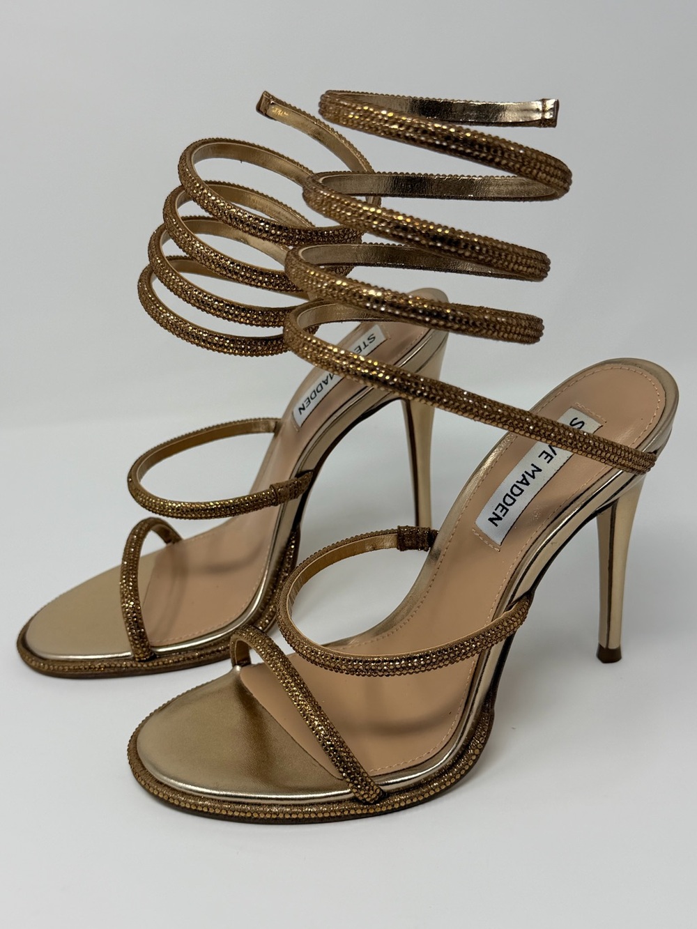 Steve Madden Metallic Gold Spiral Strap Stiletto Heels
